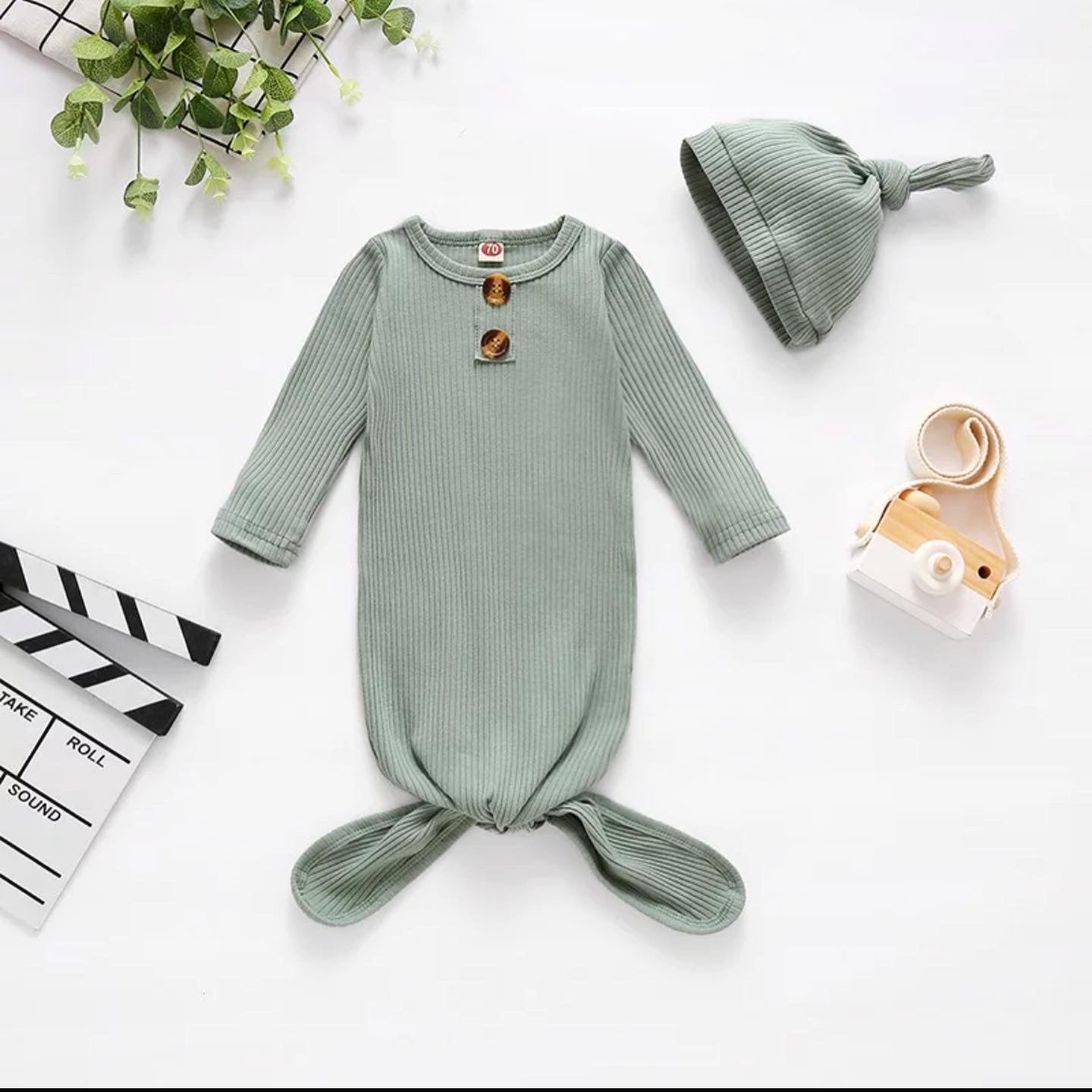 Baby boo knotted gown&hat set
